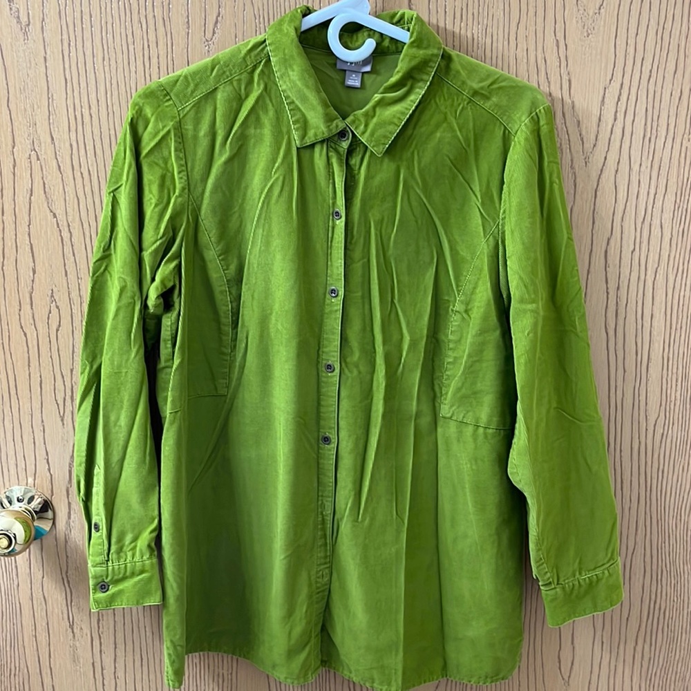 J. Jill Bright Moss Green Corduroy Long Sleeve Button Shirt